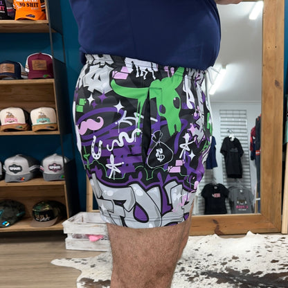 Unisex Footy Shorts - “TagWest" - Purple/Lime