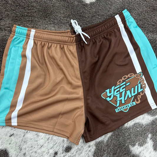 Unisex Footy Shorts - “Yee-Haul” Aqua - GFOUR HAT CO.