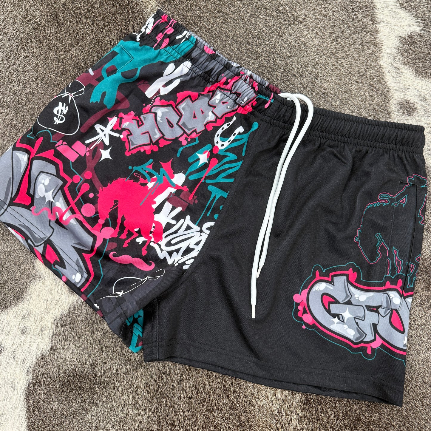 KIDS Footy Shorts - “TagWest” Black/Pink