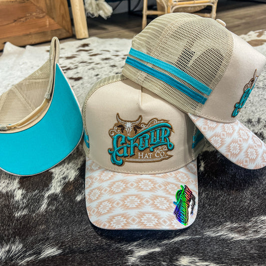 “INFINITY” 2.0 Aztec - Ivory/Turquoise - GFOUR HAT CO.