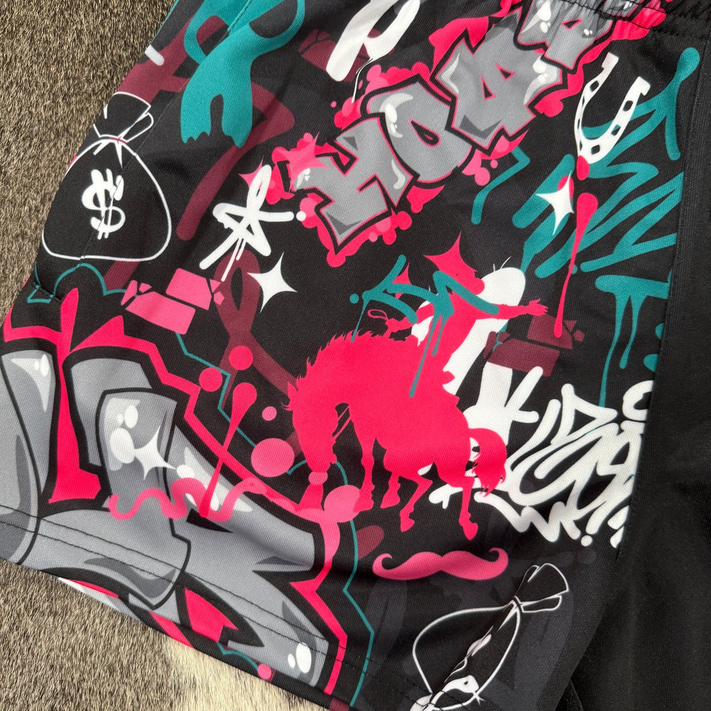 KIDS Footy Shorts - “TagWest” Black/Pink