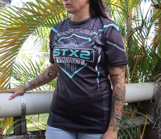 Women’s STX2 Project Tee - Charcoal/Aqua - GFOUR HAT CO.