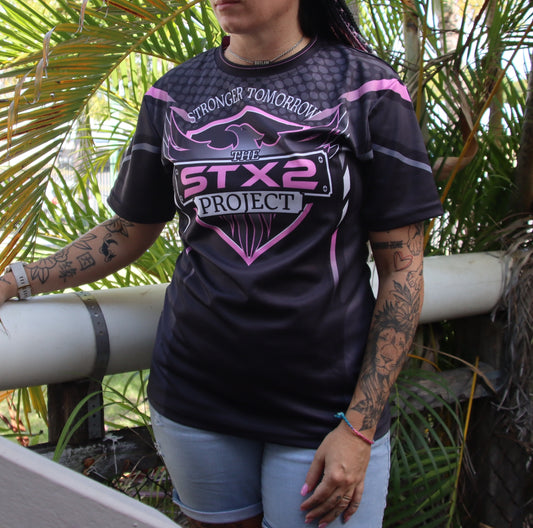 Women’s STX2 Project Tee - Charcoal/Pink - GFOUR HAT CO.