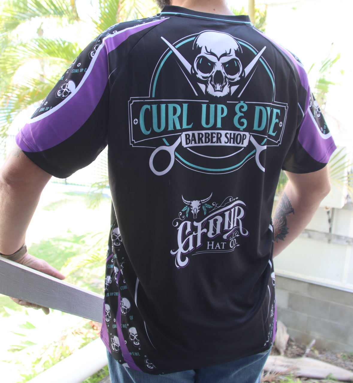 Men’s Curl Up & Dye Tee - Black/Purple/Aqua - GFOUR HAT CO.