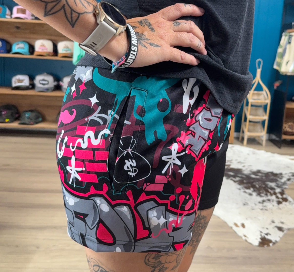 Unisex Footy Shorts - “TagWest” Black/Pink