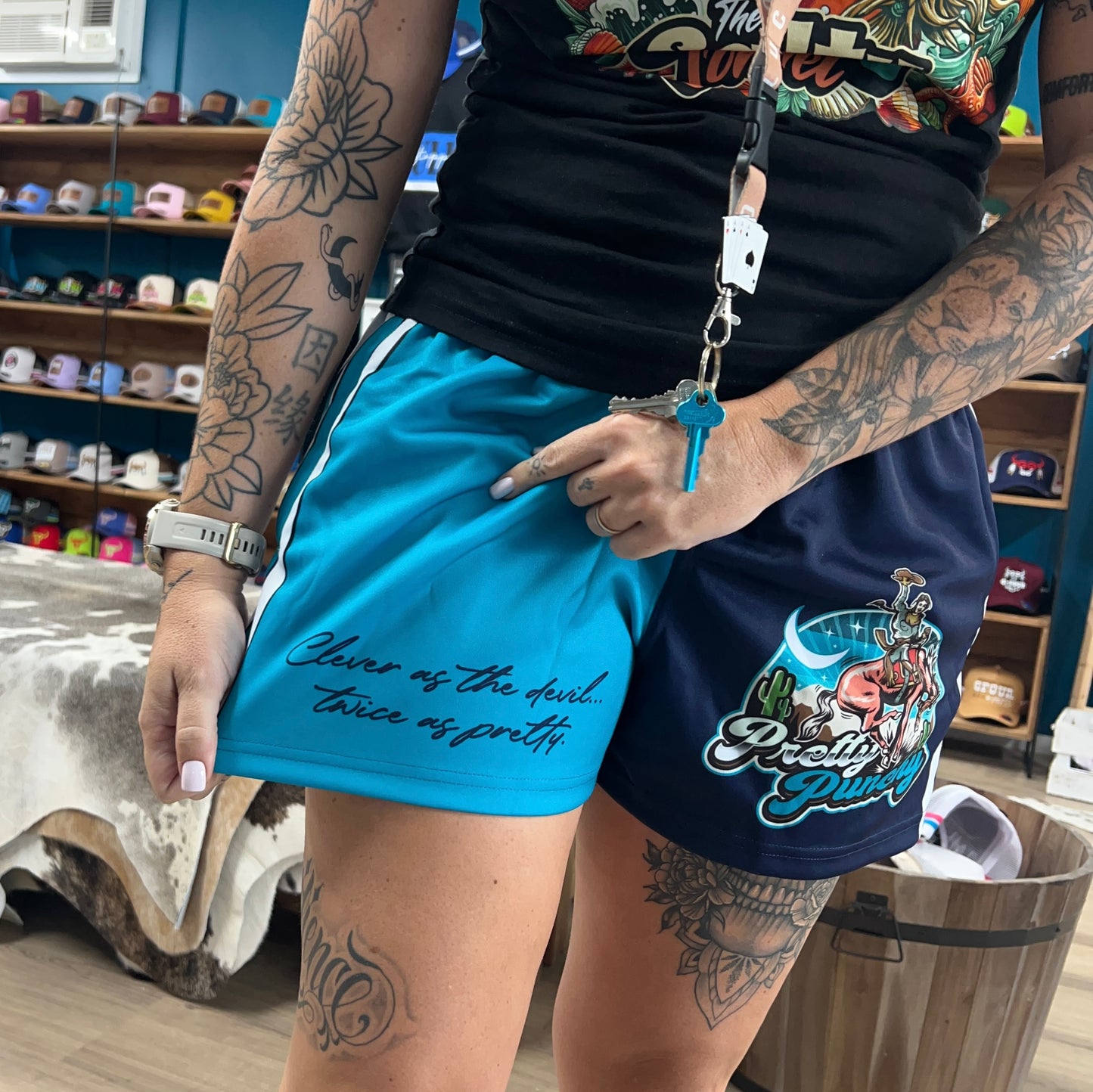 Unisex Footy Shorts - Pretty Punchy Teal/Navy - GFOUR HAT CO.