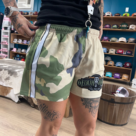 Unisex Footy Shorts - GHC Camo/Khaki - GFOUR HAT CO.