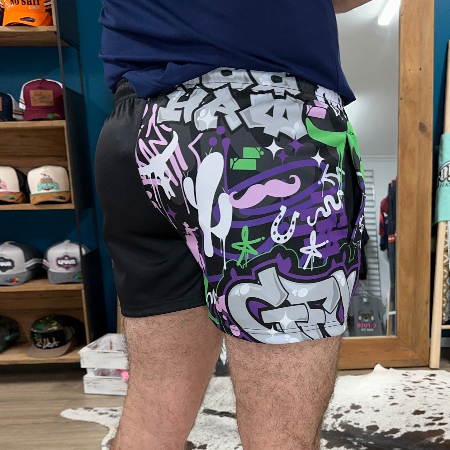 Unisex Footy Shorts - “TagWest" - Purple/Lime