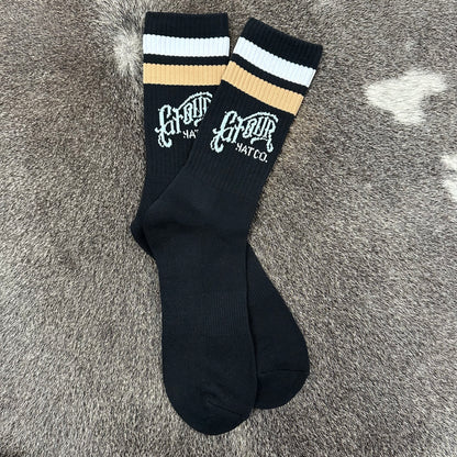 "GFOUR HAT CO" Crew Socks - Black - GFOUR HAT CO.