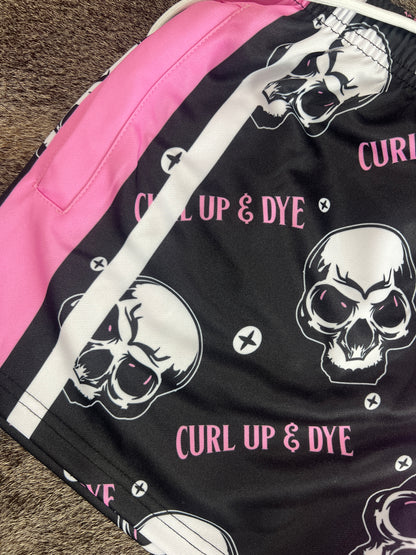 Unisex Footy Shorts - “Curl Up & Dye” Pink