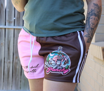Footy Shorts - Pretty Punchy Pink/Brown