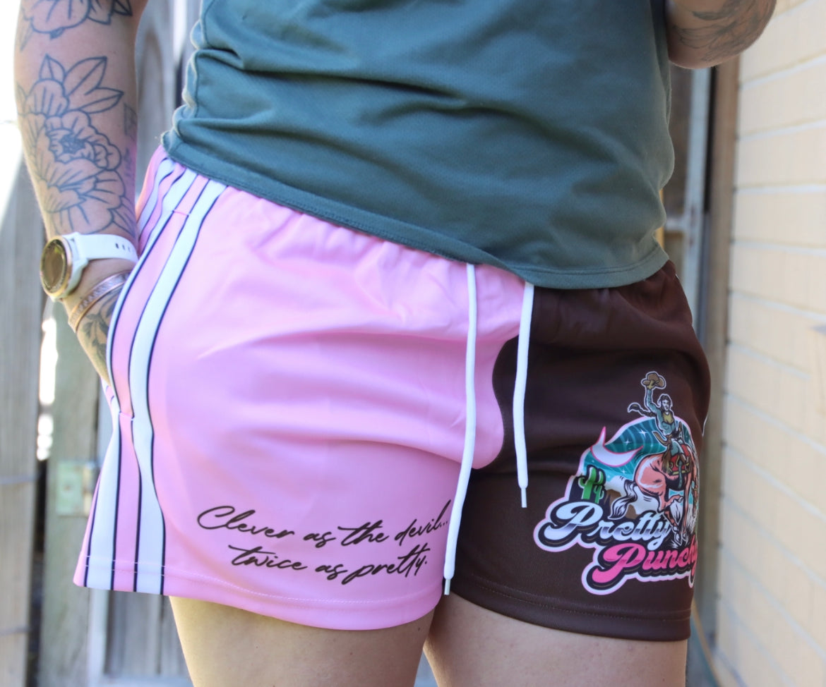 Footy Shorts - Pretty Punchy Pink/Brown