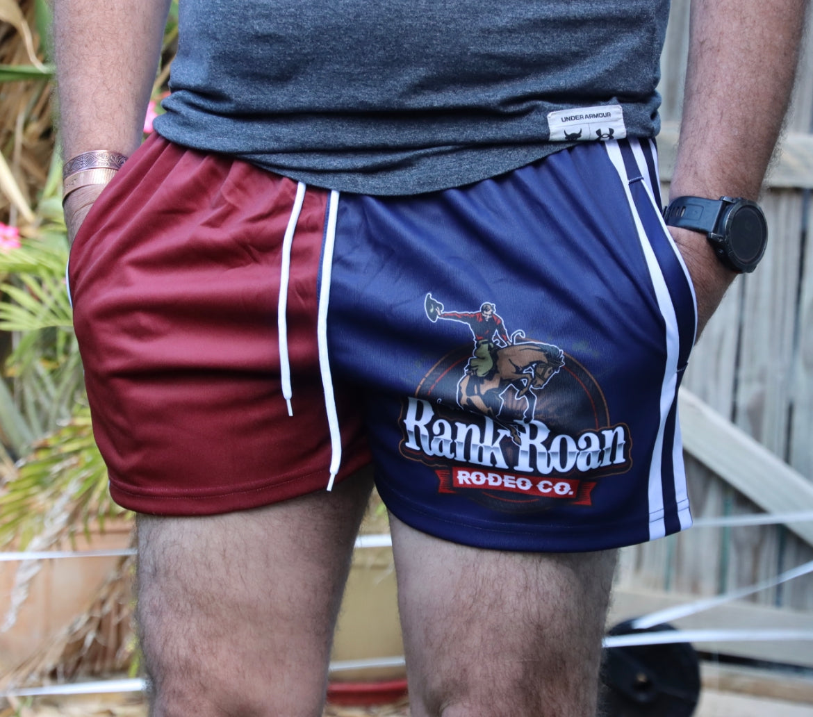 Footy Shorts - Rank Roan Rodeo Navy/Maroon