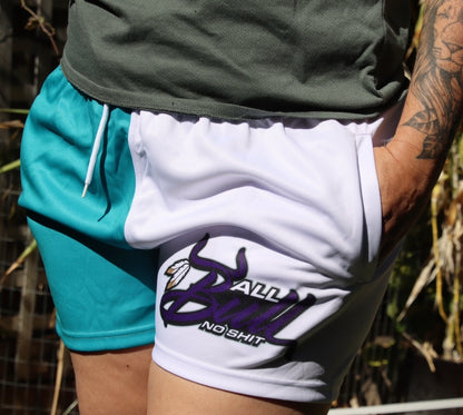 Footy Shorts - ABNS Aqua/White/Purple