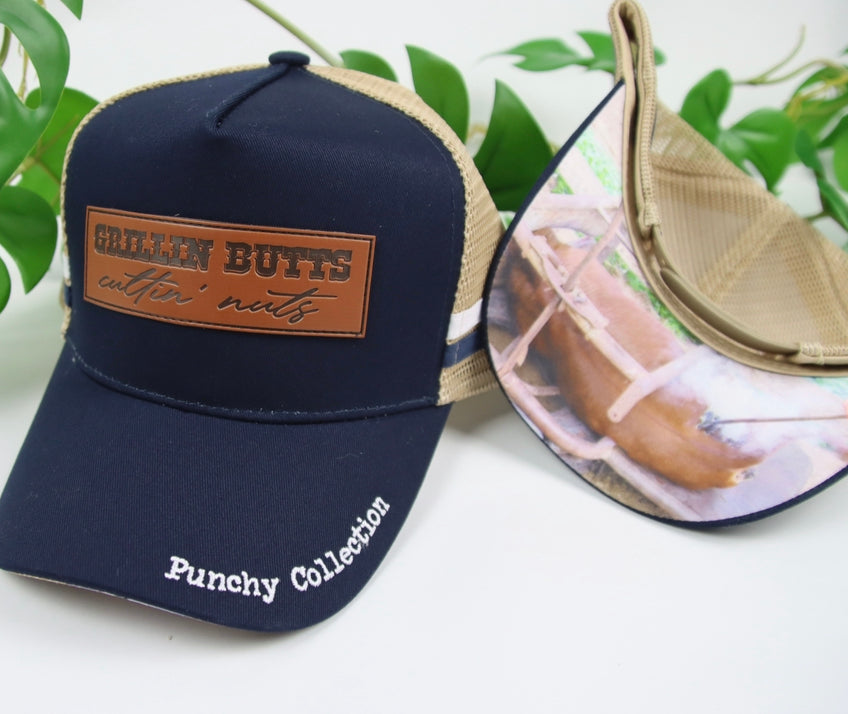 Leather Punchy Collection - “Grillin Butts” Navy