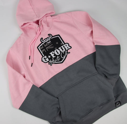 GFOUR Brand Embroidered Hoodie -  Pastel Pink/Grey